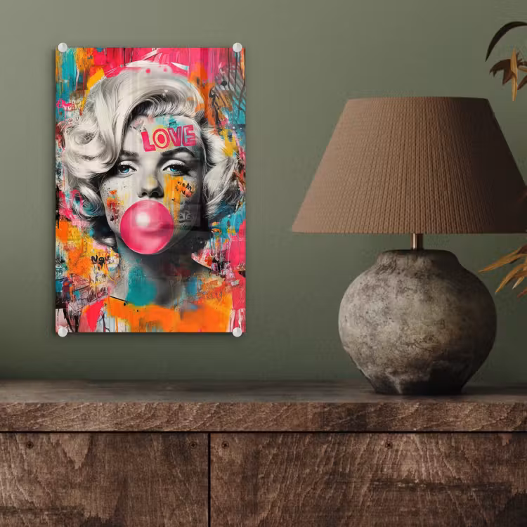 Glas schilderij - Vrouw - Kauwgom - Graffiti - Neonkleuren — 4