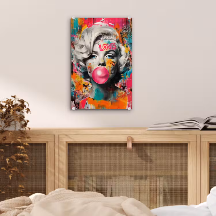 Glas schilderij - Vrouw - Kauwgom - Graffiti - Neonkleuren — 5