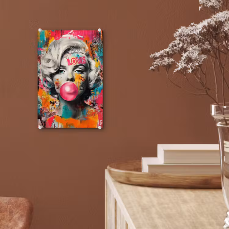 Glas schilderij - Vrouw - Kauwgom - Graffiti - Neonkleuren — 6
