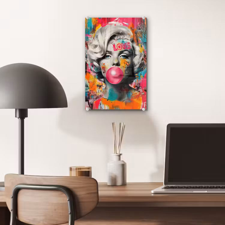 Glas schilderij - Vrouw - Kauwgom - Graffiti - Neonkleuren — 7