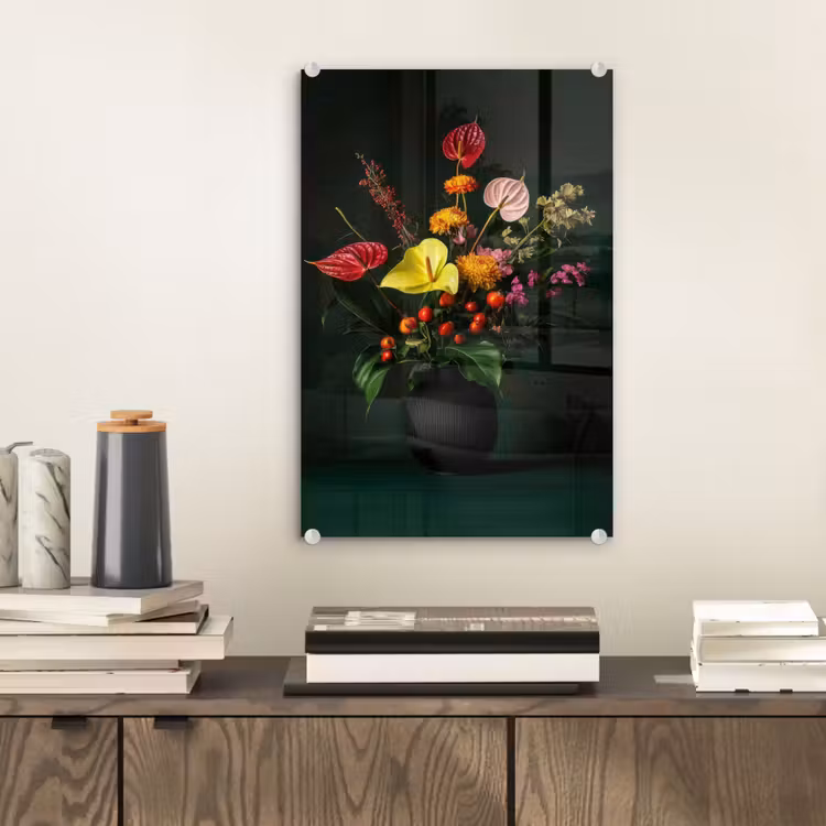 Glas schilderij - Bloemen - Vaas - Zwart — 2