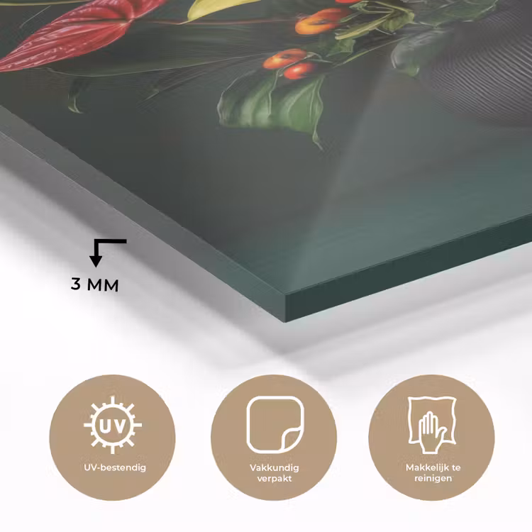 Glas schilderij - Bloemen - Vaas - Zwart — 3
