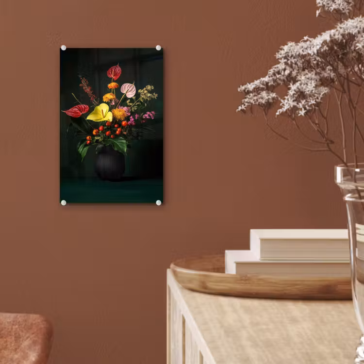 Glas schilderij - Bloemen - Vaas - Zwart — 6