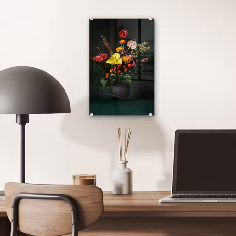 Glas schilderij - Bloemen - Vaas - Zwart — 7