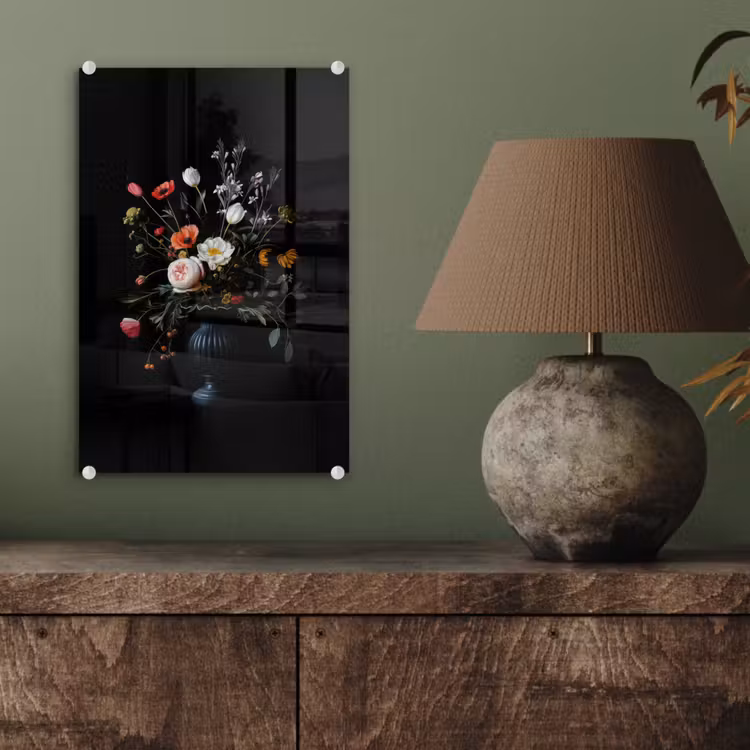 Glas schilderij - Bloemstuk - Vaas - Zwart — 4