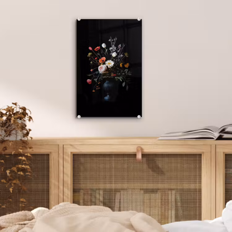 Glas schilderij - Bloemstuk - Vaas - Zwart — 5