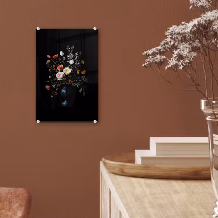 Glas schilderij - Bloemstuk - Vaas - Zwart — 6