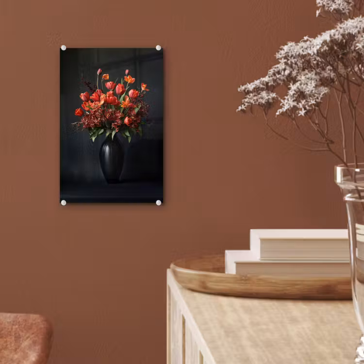 Glas schilderij - Boeket - Tulpen - Vaas - Rood — 6