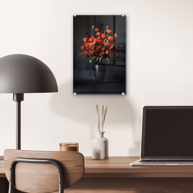 Glas schilderij - Boeket - Tulpen - Vaas - Rood — 7