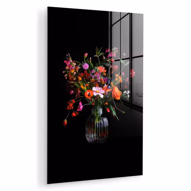 Glas schilderij - Boeket - Veldbloemen - Vaas — 1