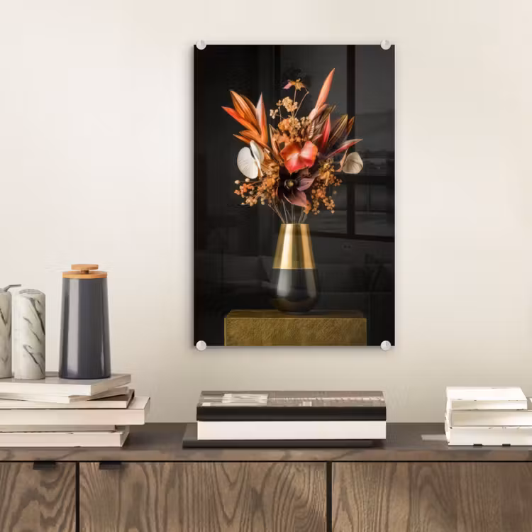 Glas schilderij - Exotisch - Boeket - Vaas - Goud — 2