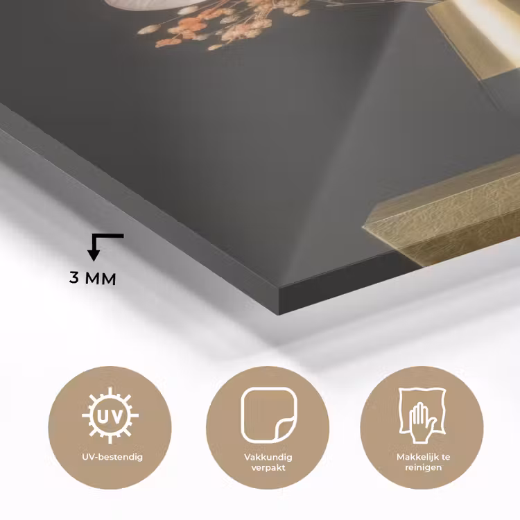 Glas schilderij - Exotisch - Boeket - Vaas - Goud — 3