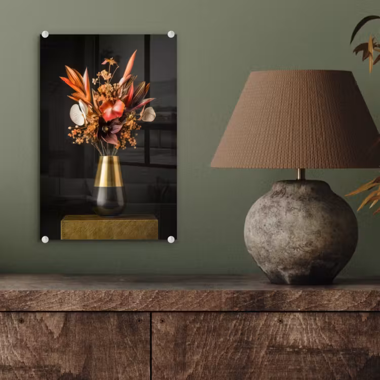 Glas schilderij - Exotisch - Boeket - Vaas - Goud — 4