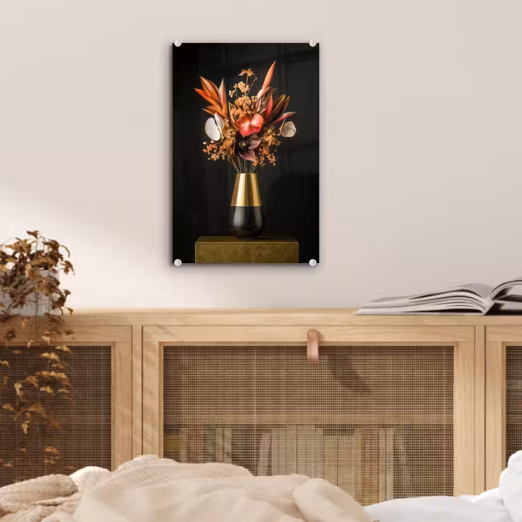 Glas schilderij - Exotisch - Boeket - Vaas - Goud — 5