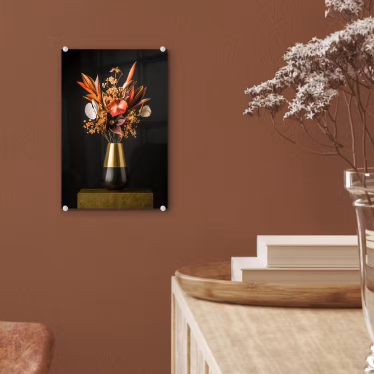 Glas schilderij - Exotisch - Boeket - Vaas - Goud — 6