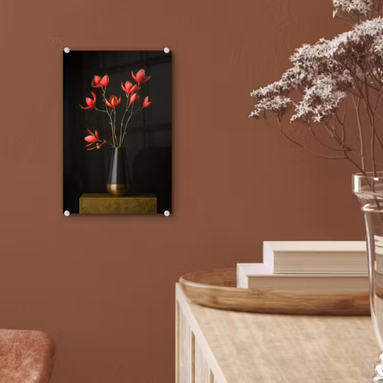 Glas schilderij - Rode - Bloemen - Vaas — 6