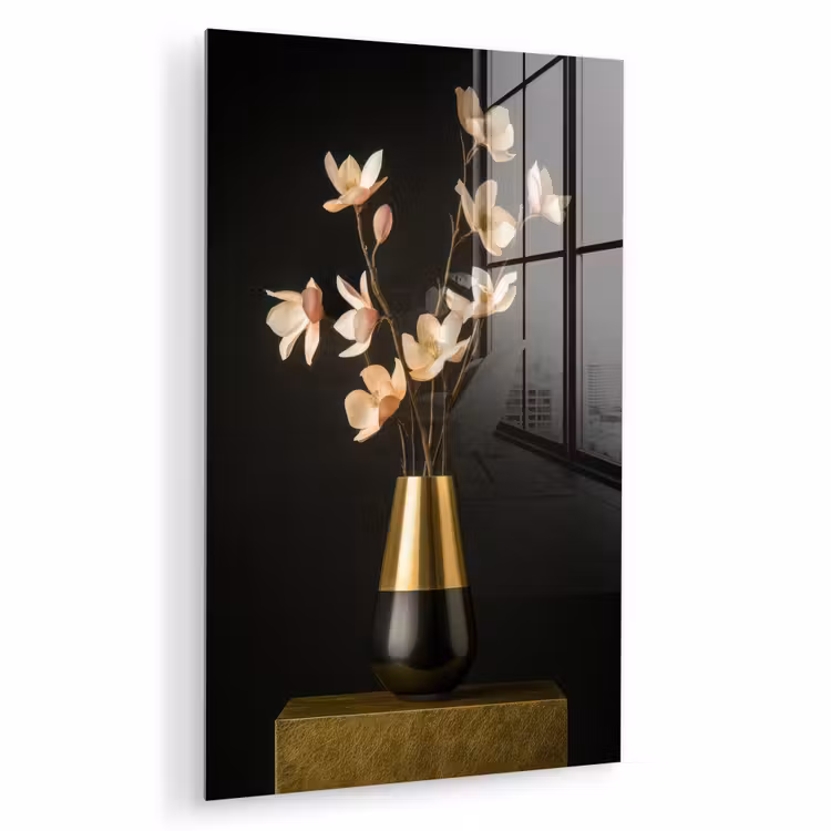 Glas schilderij - Sierlijk - Boeket - Goud - Vaas — 1