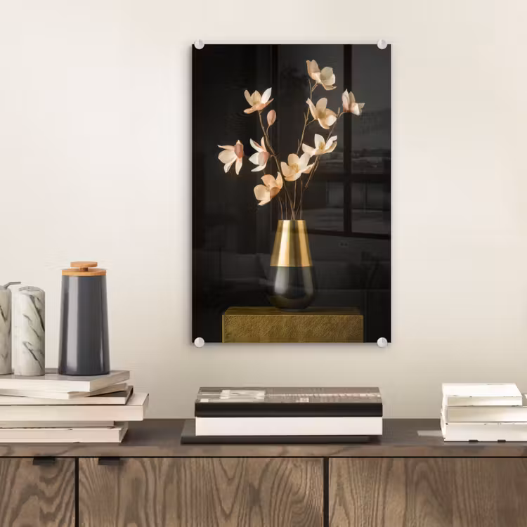Glas schilderij - Sierlijk - Boeket - Goud - Vaas — 2