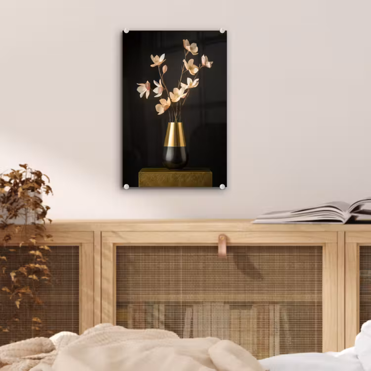 Glas schilderij - Sierlijk - Boeket - Goud - Vaas — 5