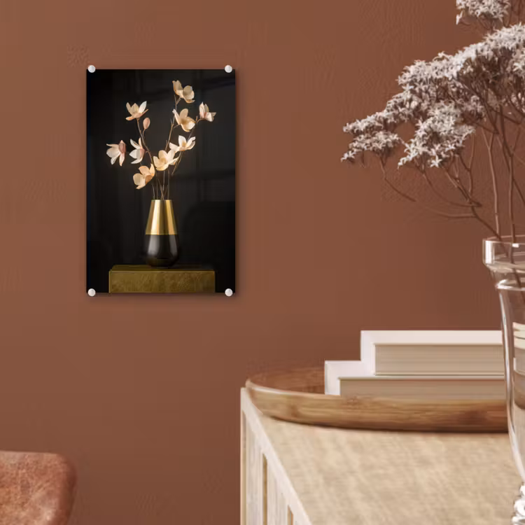 Glas schilderij - Sierlijk - Boeket - Goud - Vaas — 6
