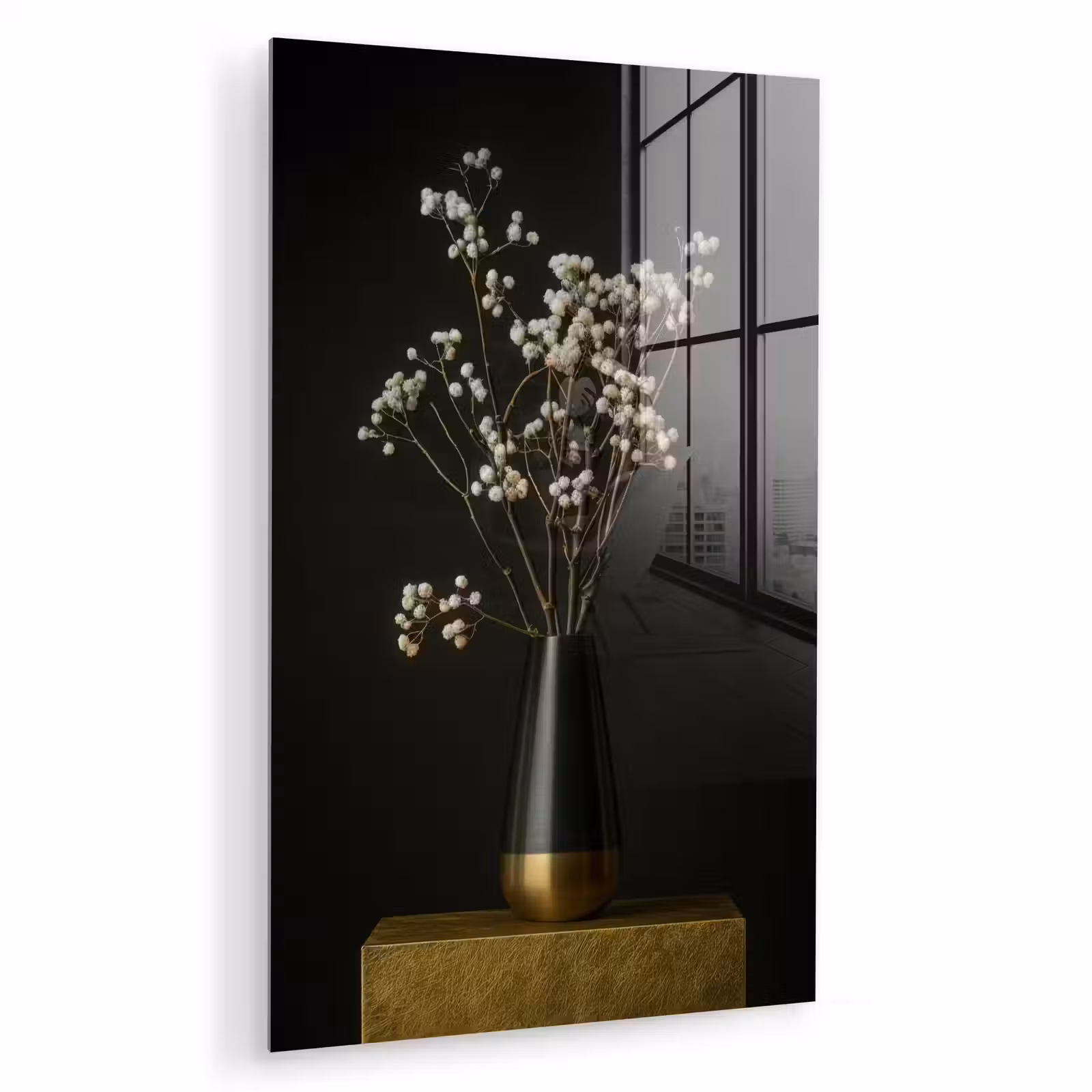 Glas schilderij - Bloembollen - Wit - Vaas - Minimalistisch — 1