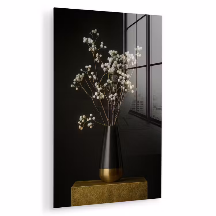 Glas schilderij - Bloembollen - Wit - Vaas - Minimalistisch — 1