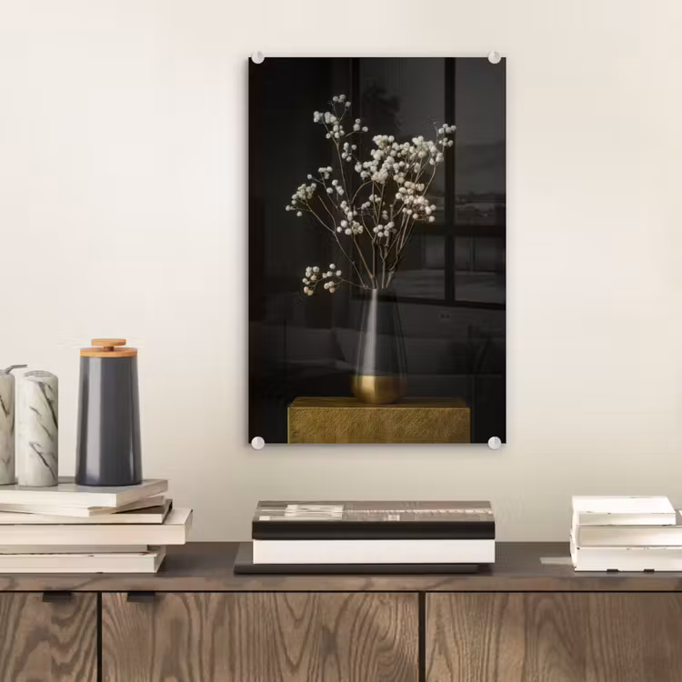 Glas schilderij - Bloembollen - Wit - Vaas - Minimalistisch — 2