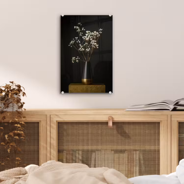 Glas schilderij - Bloembollen - Wit - Vaas - Minimalistisch — 5
