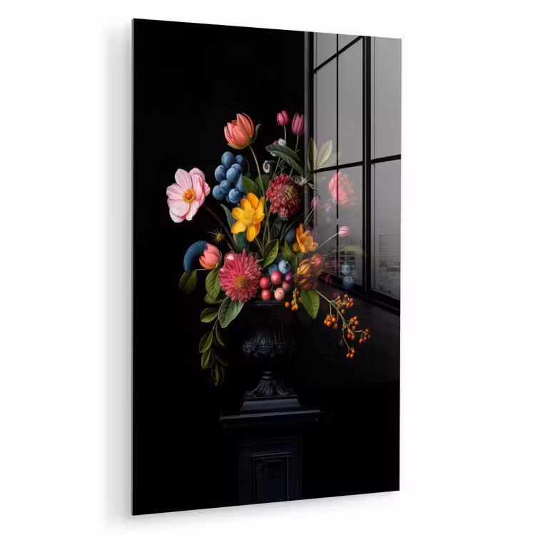 Glas schilderij - Bloemen - Vrolijk - Vaas — 1