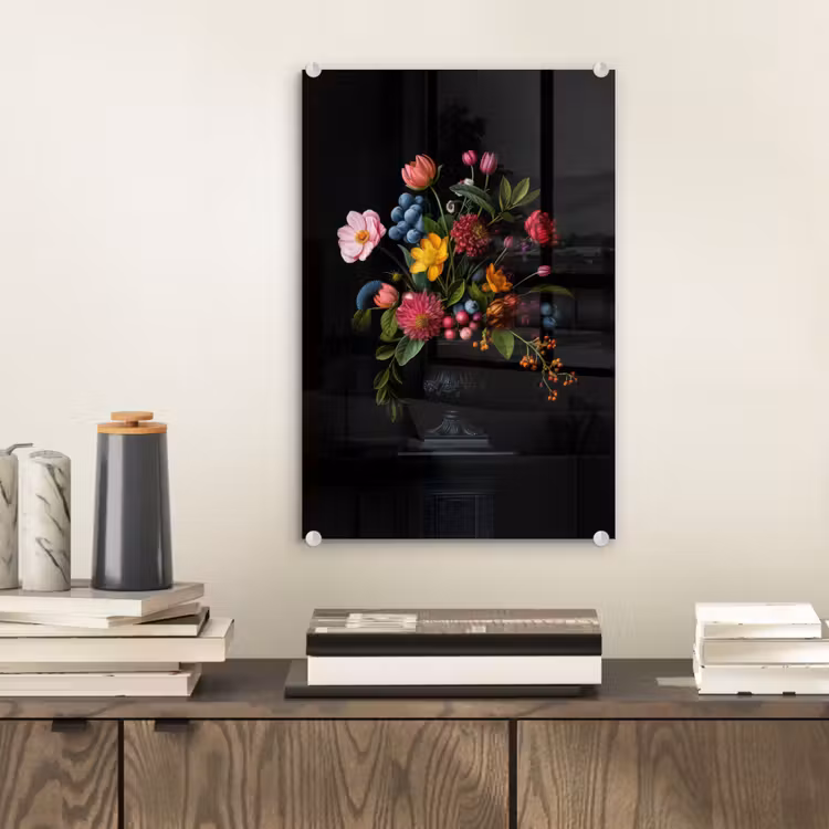 Glas schilderij - Bloemen - Vrolijk - Vaas — 2