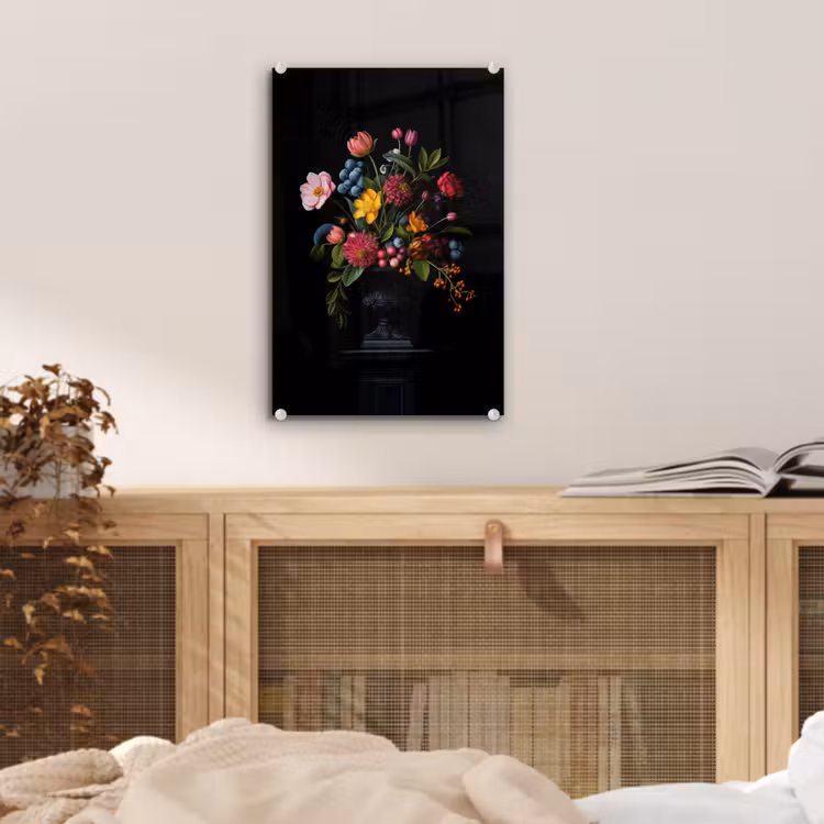 Glas schilderij - Bloemen - Vrolijk - Vaas — 5
