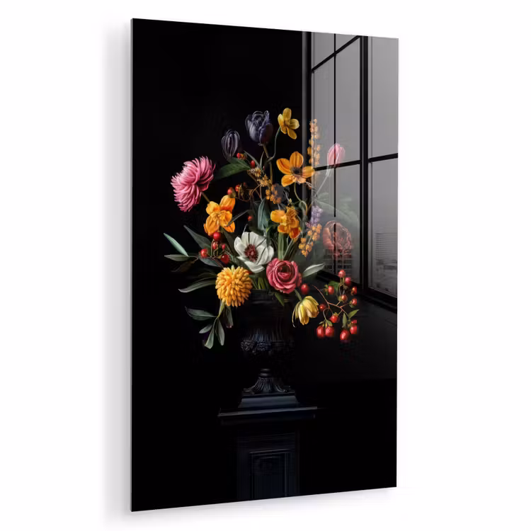 Glas schilderij - Sierlijk - Boeket - Bladeren — 1