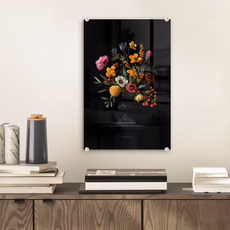 Glas schilderij - Sierlijk - Boeket - Bladeren — 2