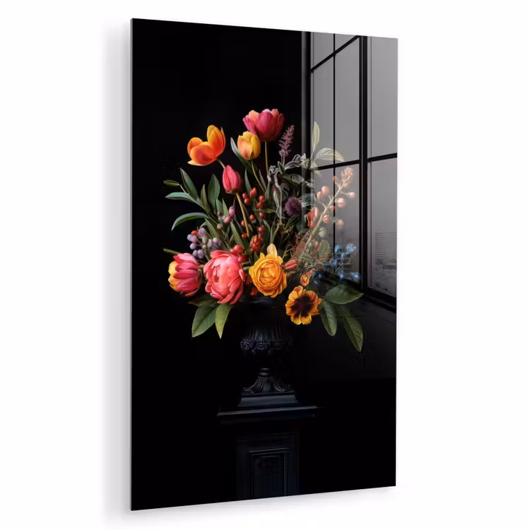 Glas schilderij - Tulpen - Bessen - Boeket - Vaas — 1