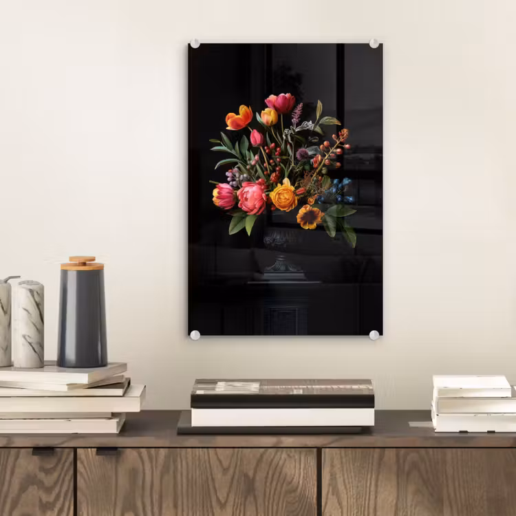 Glas schilderij - Tulpen - Bessen - Boeket - Vaas — 2