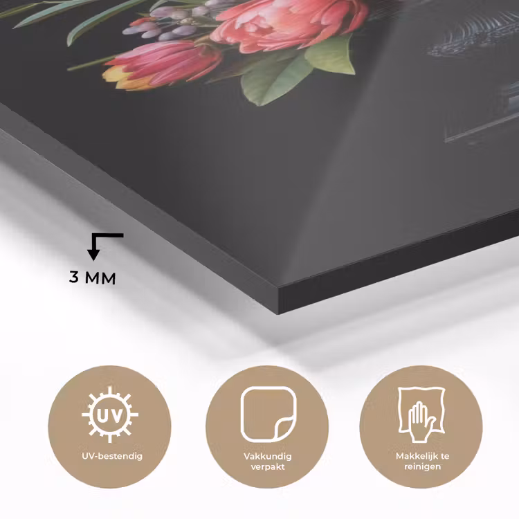 Glas schilderij - Tulpen - Bessen - Boeket - Vaas — 3