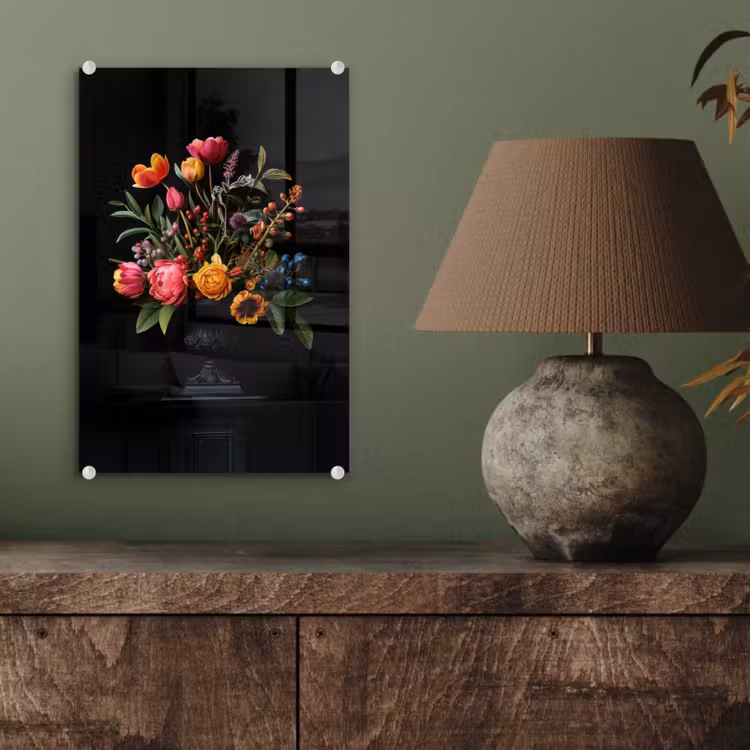 Glas schilderij - Tulpen - Bessen - Boeket - Vaas — 4