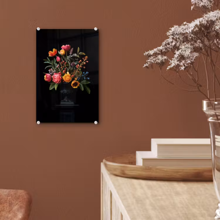 Glas schilderij - Tulpen - Bessen - Boeket - Vaas — 6