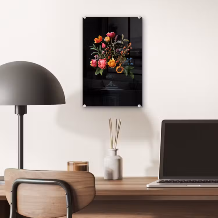Glas schilderij - Tulpen - Bessen - Boeket - Vaas — 7