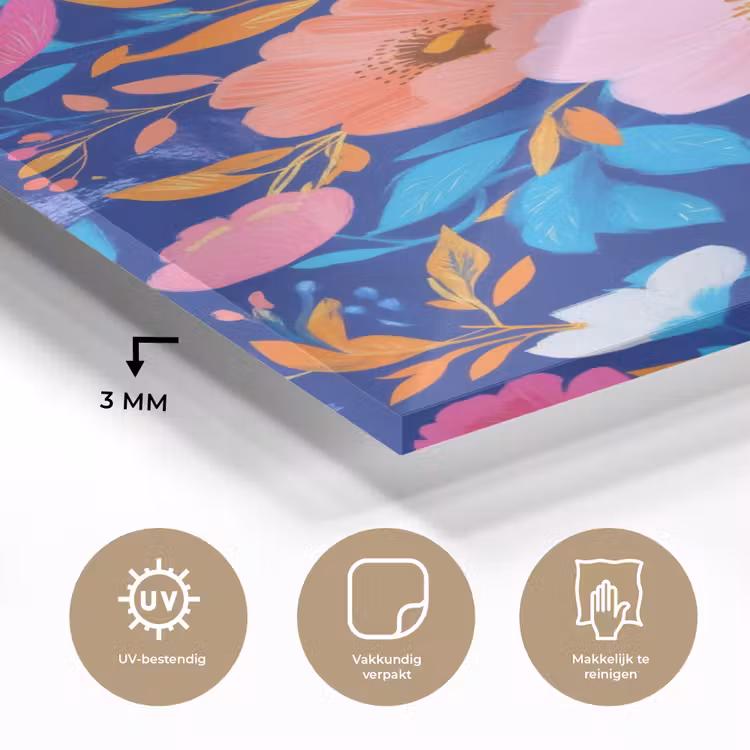 Glas schilderij - Bloemen - Blauw - Roze — 3