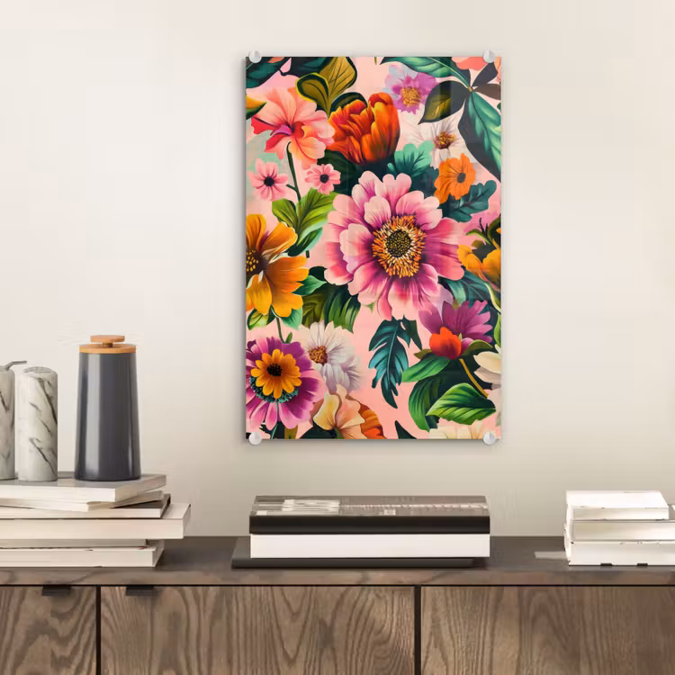 Glas schilderij - Bloemen - Kleurrijk - Roze — 2