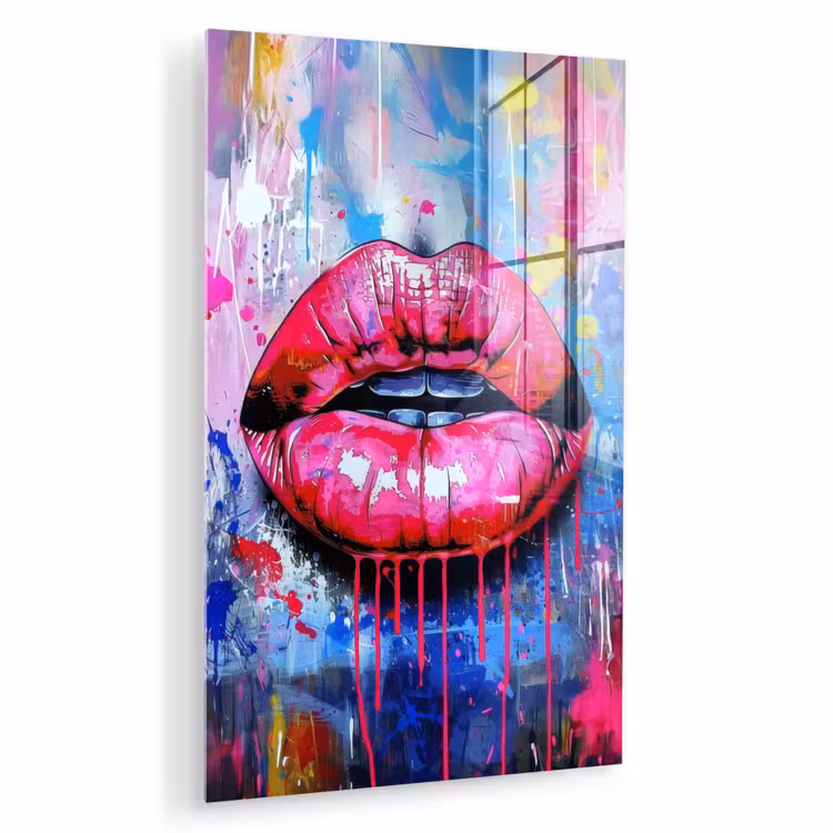 Glas schilderij - Graffiti - Lippen - Felroze - Geschilderd — 1