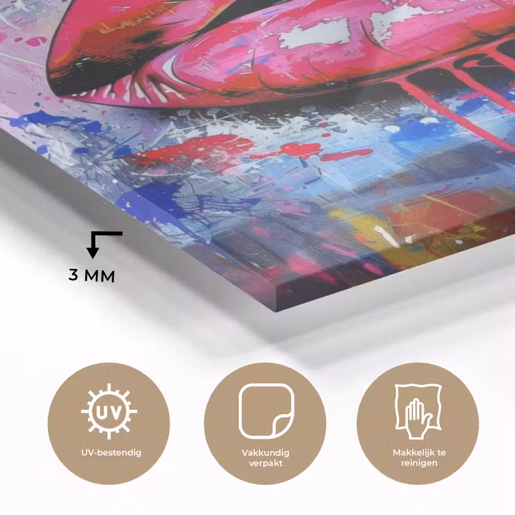 Glas schilderij - Graffiti - Lippen - Felroze - Geschilderd — 3