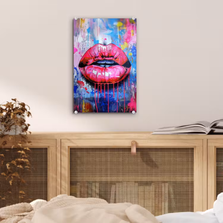 Glas schilderij - Graffiti - Lippen - Felroze - Geschilderd — 5