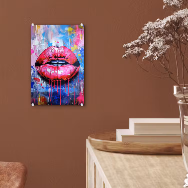 Glas schilderij - Graffiti - Lippen - Felroze - Geschilderd — 6