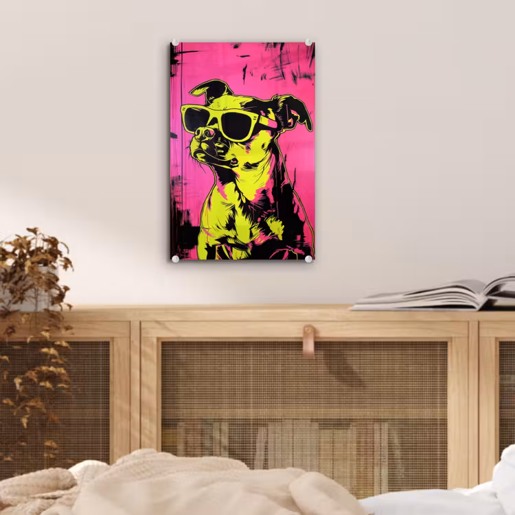 Glas schilderij - Hond - Zonnebril - Roze - Art — 5