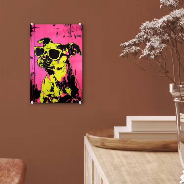 Glas schilderij - Hond - Zonnebril - Roze - Art — 6