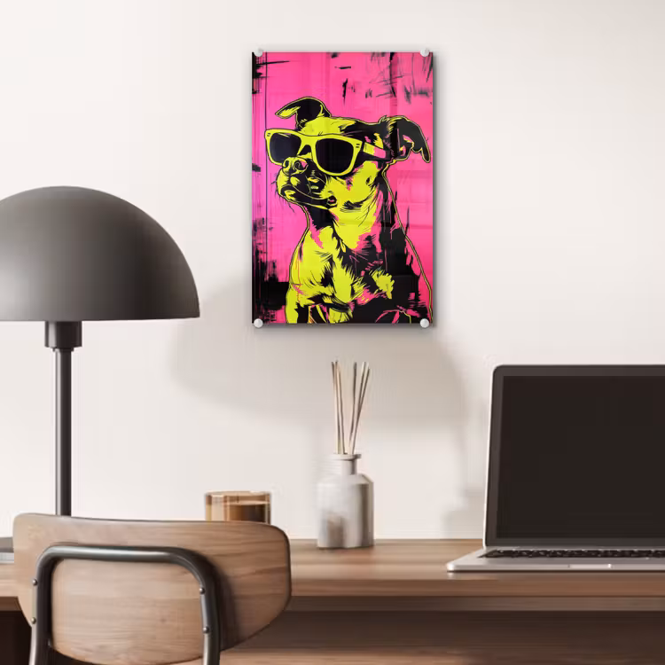 Glas schilderij - Hond - Zonnebril - Roze - Art — 7