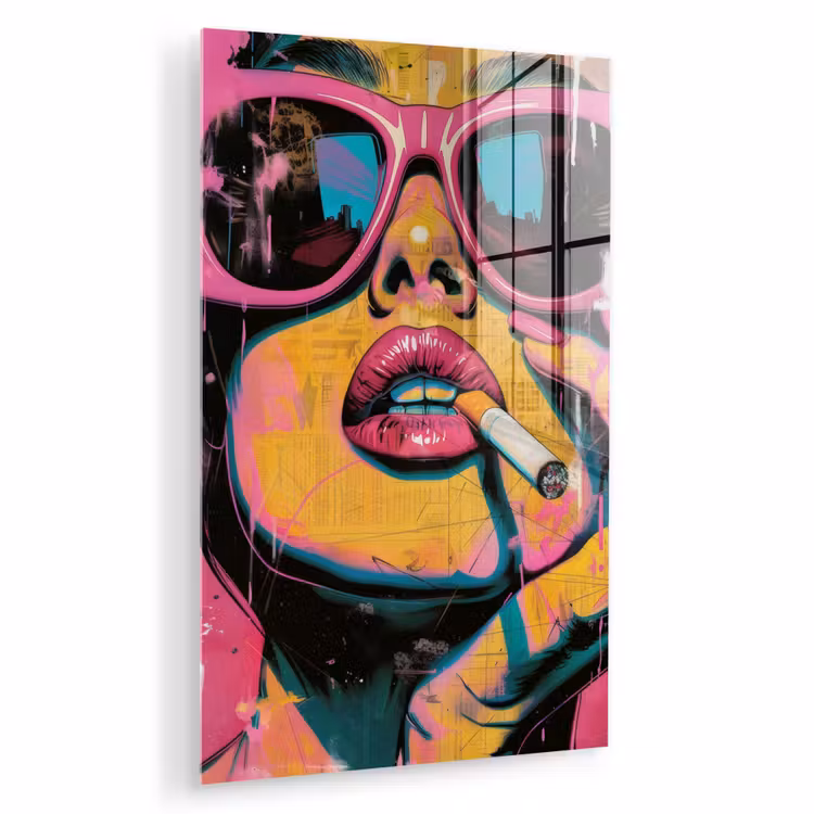 Glas schilderij - Portret - Vrouw - Abstract - Zonnebril — 1