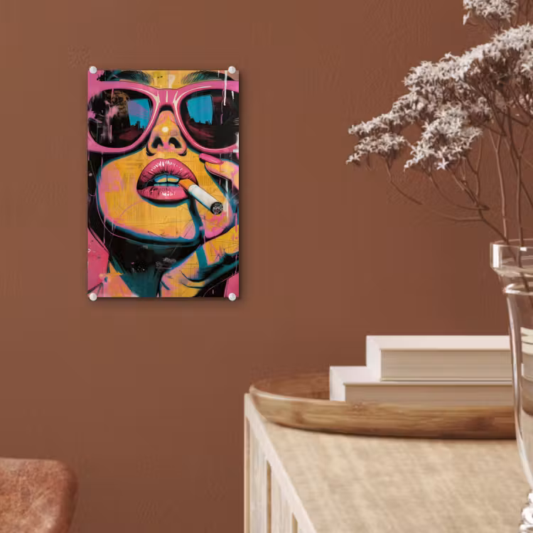 Glas schilderij - Portret - Vrouw - Abstract - Zonnebril — 6